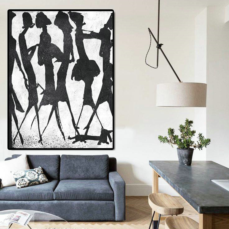 Hand Made Original Art,Black And White Minimal Painting On Canvas - Unique Canvas Art
